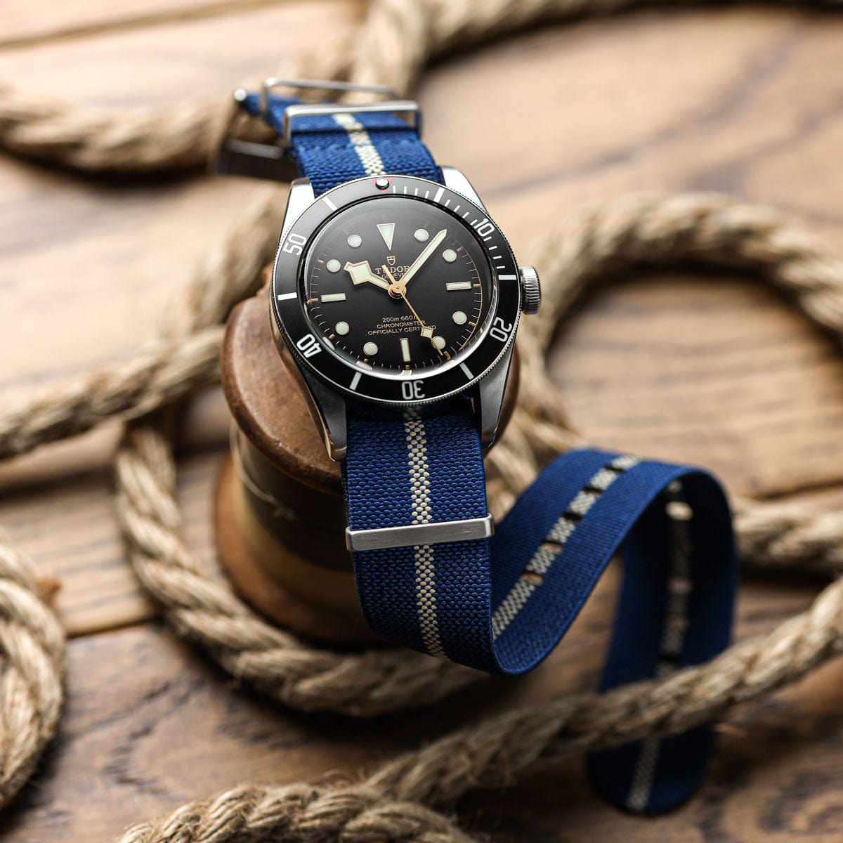 ZULUDIVER 1973 British Military Watch Strap: AIRBORNE Elastic - Blue & Gold