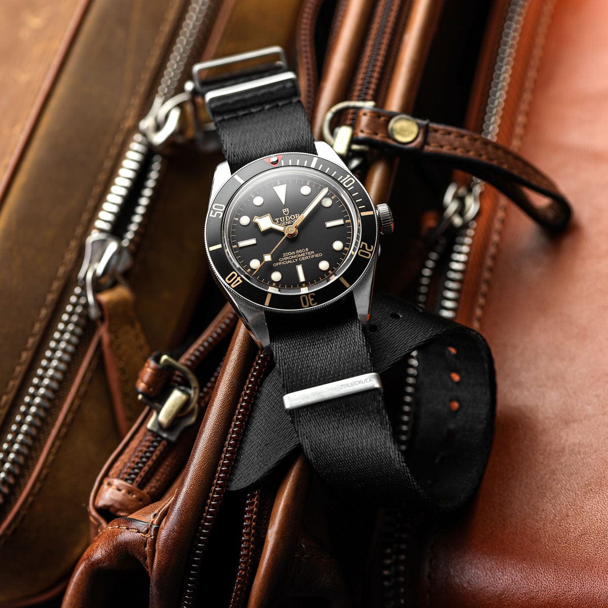 ZULUDIVER 1973 British Military Watch Strap: ARMOURED RECON - Military Black, Polished