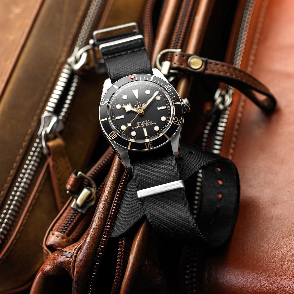 ZULUDIVER 1973 British Military Watch Strap: ARMOURED RECON - Military Black, Satin