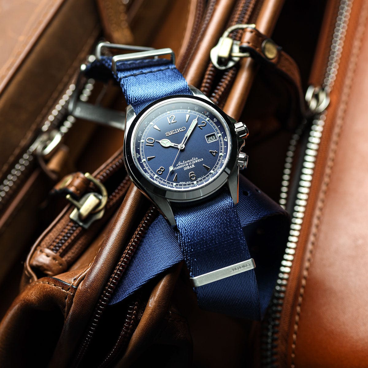 ZULUDIVER 1973 British Military Watch Strap: ARMOURED RECON - Navy Blue, Satin