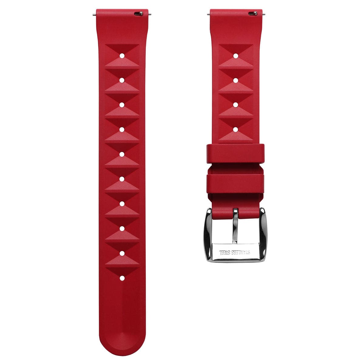 ZULUDIVER Seacroft Waffle FKM Rubber Dive Watch Strap (MkII) - Red - Brushed Buckle