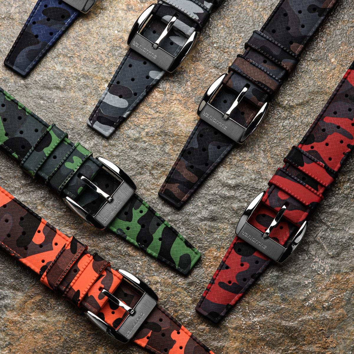 ZULUDIVER Tropic Style FKM Rubber Watch Strap - Camouflage Orange