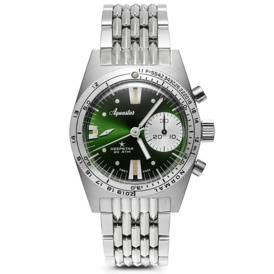 Aquastar Deepstar 39mm Chronograph Greenwich Dial BOR Bracelet
