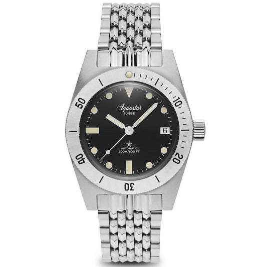 Aquastar Model 60 Black Dial BOR Bracelet LIKE NEW