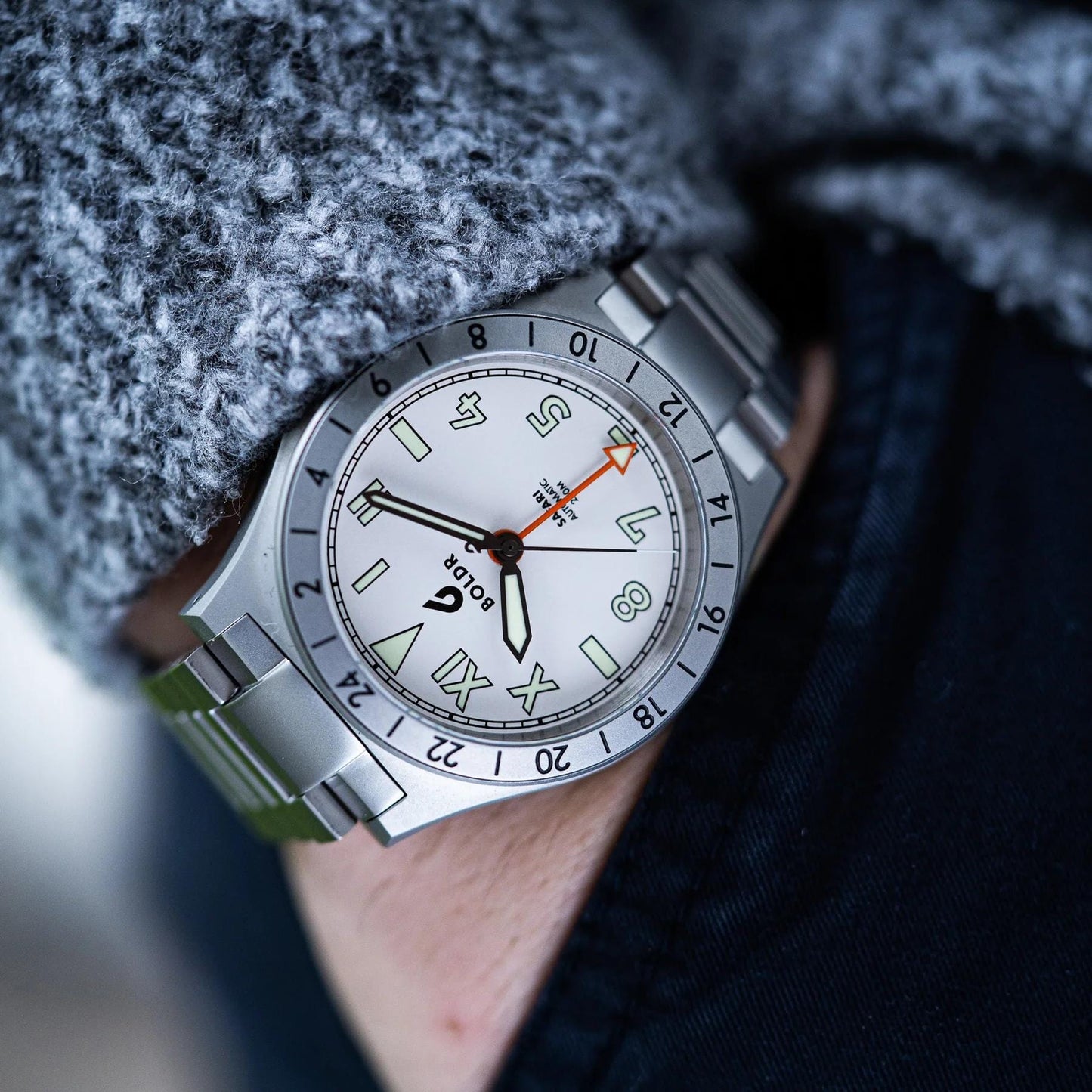 Boldr GMT Tarangire Automatic Field Watch - Matt White California Dial - NEARLY NEW
