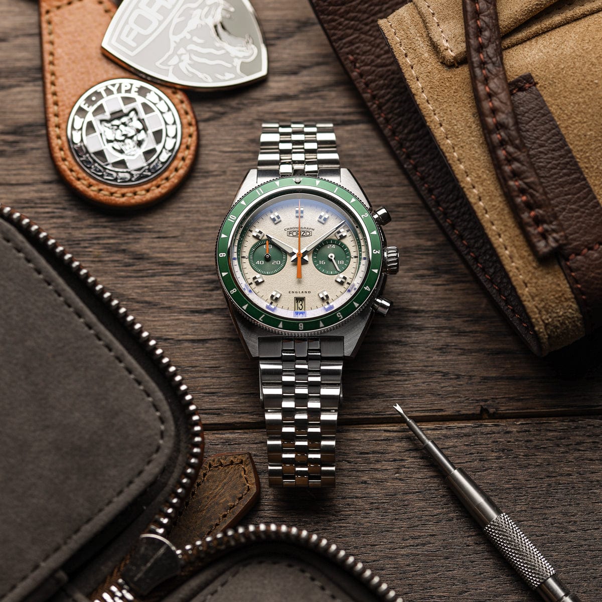 FORZO G2 Drive King Chronograph Watch - Cream / Green Dial