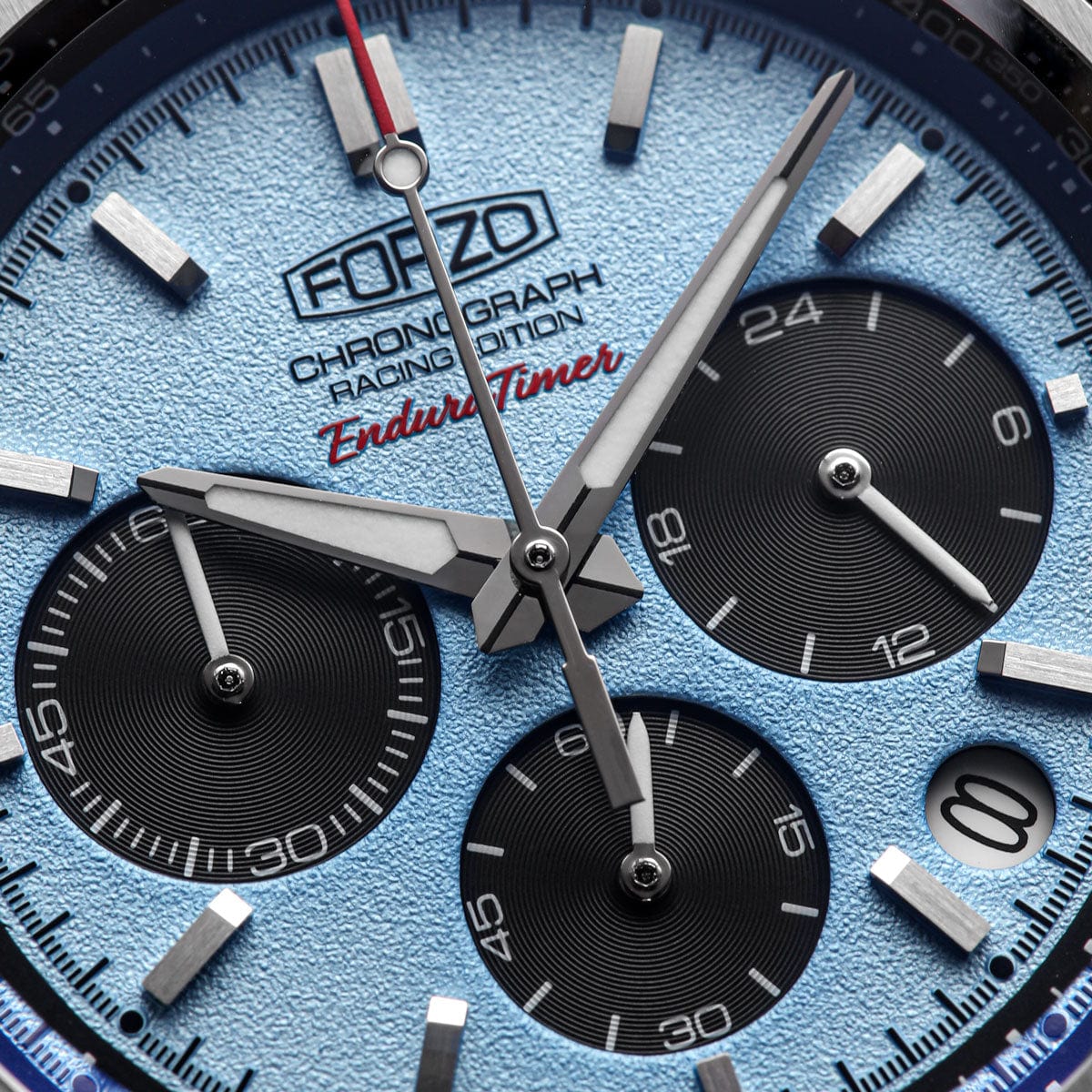 FORZO 406A EnduraTimer Chronograph with Light Blue Dial Macro 001