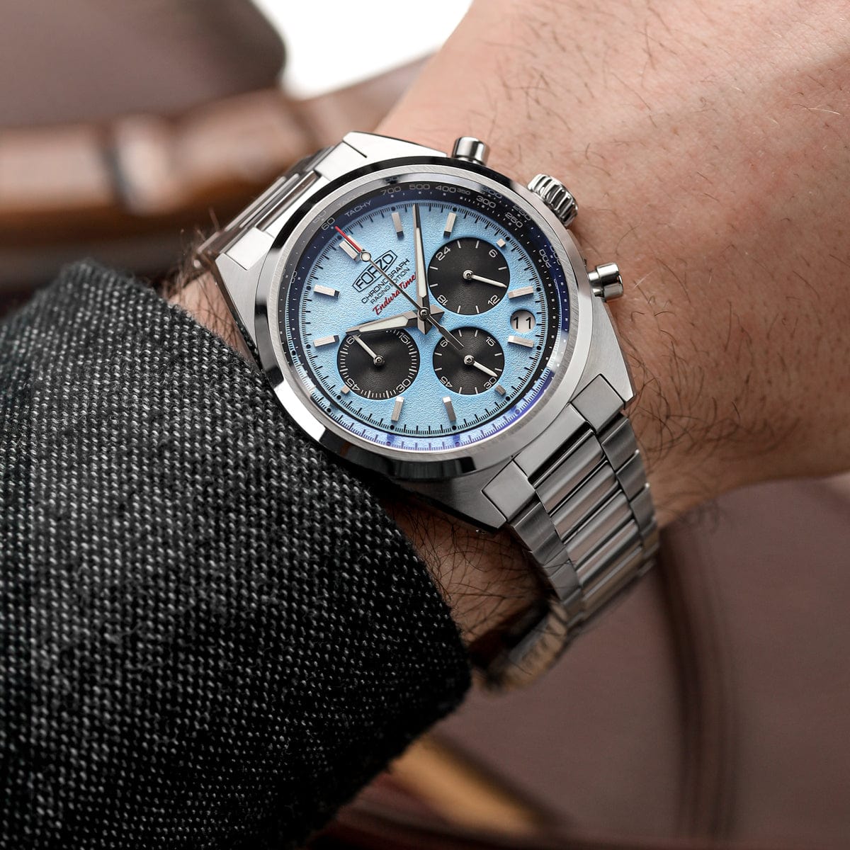 FORZO G2 EnduraTimer Chronograph Watch Light Blue Dial Wrist Shot