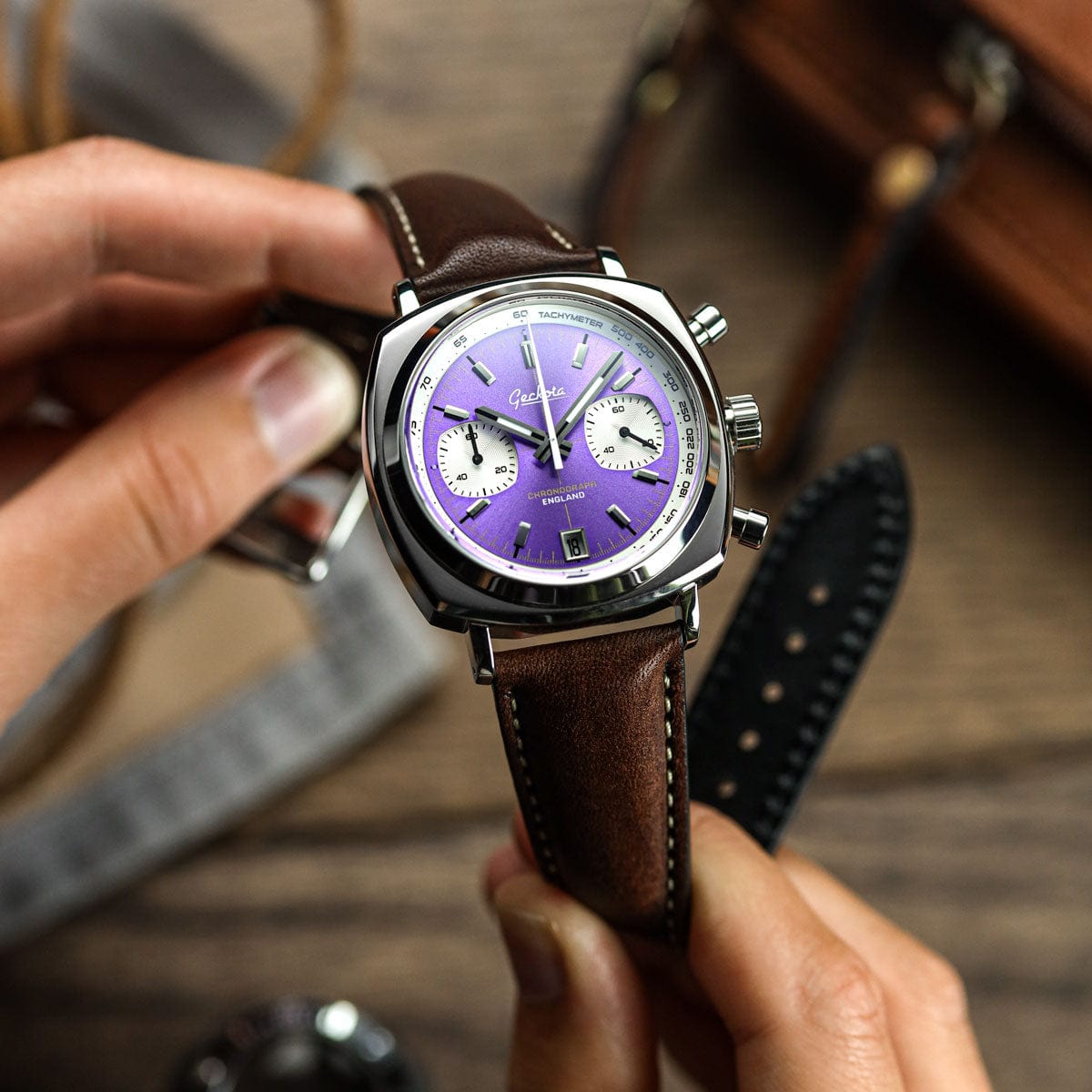 Geckota Chronotimer Aurora Chronograph Watch Purple Sunburst