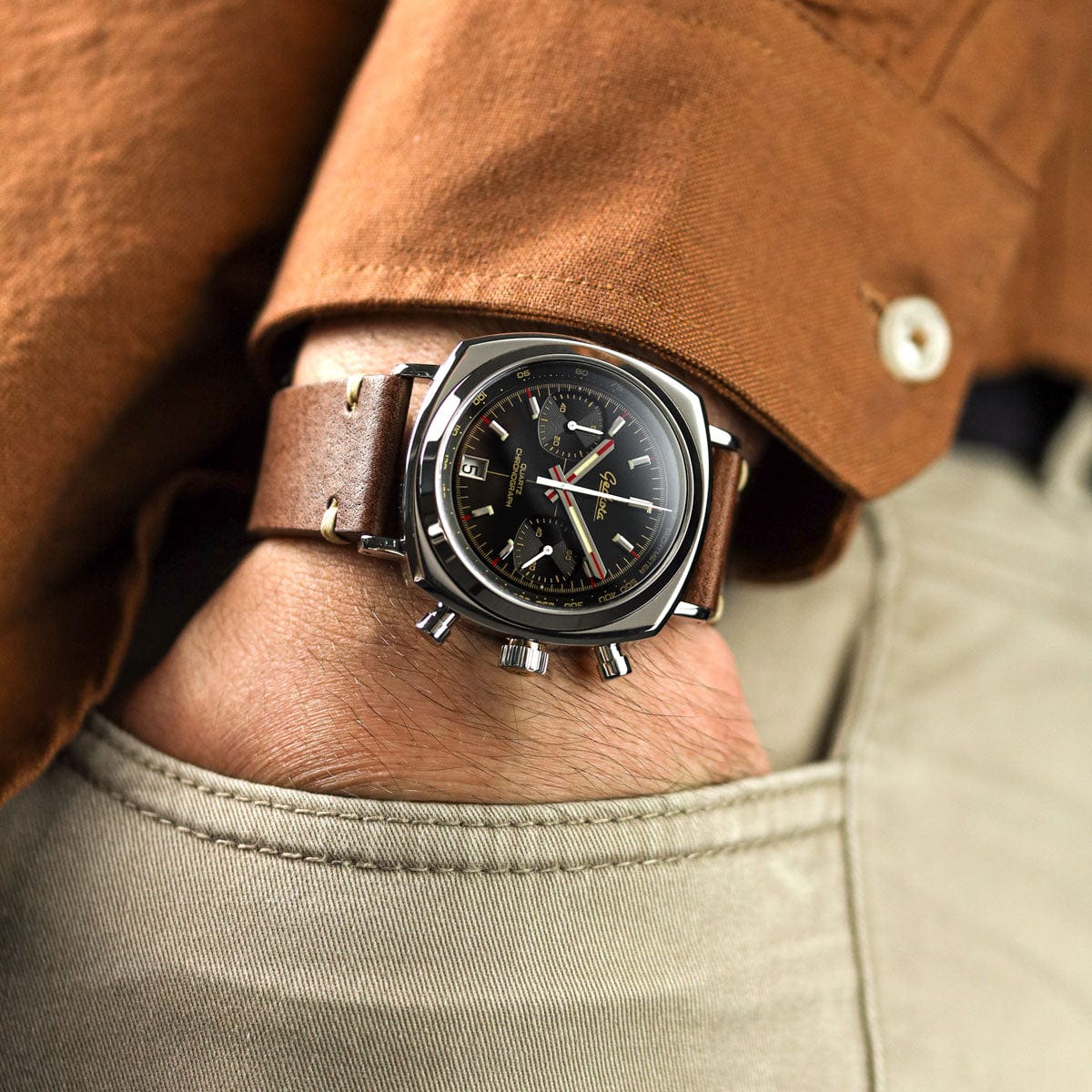 Geckota Chronotimer Chronograph Watch Black Dial - NEARLY NEW