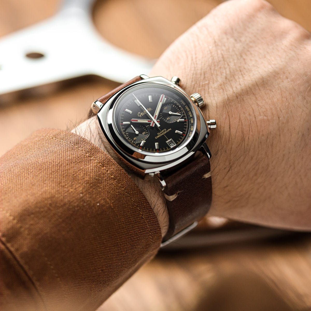 Geckota Chronotimer Chronograph Watch Black Dial - NEARLY NEW