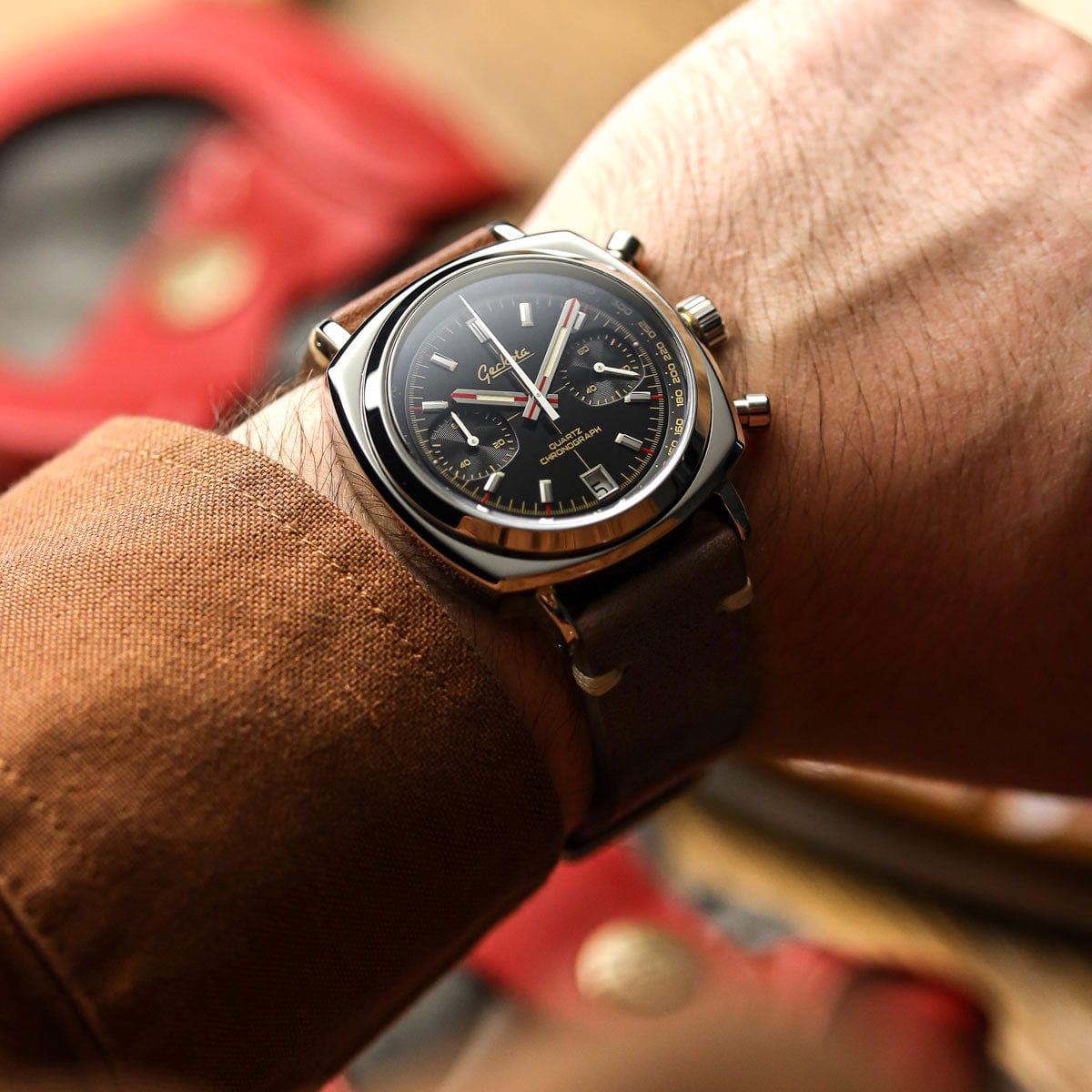 Geckota Chronotimer Chronograph Watch Black Dial - NEARLY NEW
