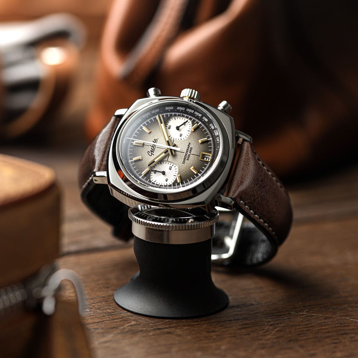 Geckota Chronotimer Chronograph Watch Brown Fumé Dial TP-369-2 - NEARLY NEW