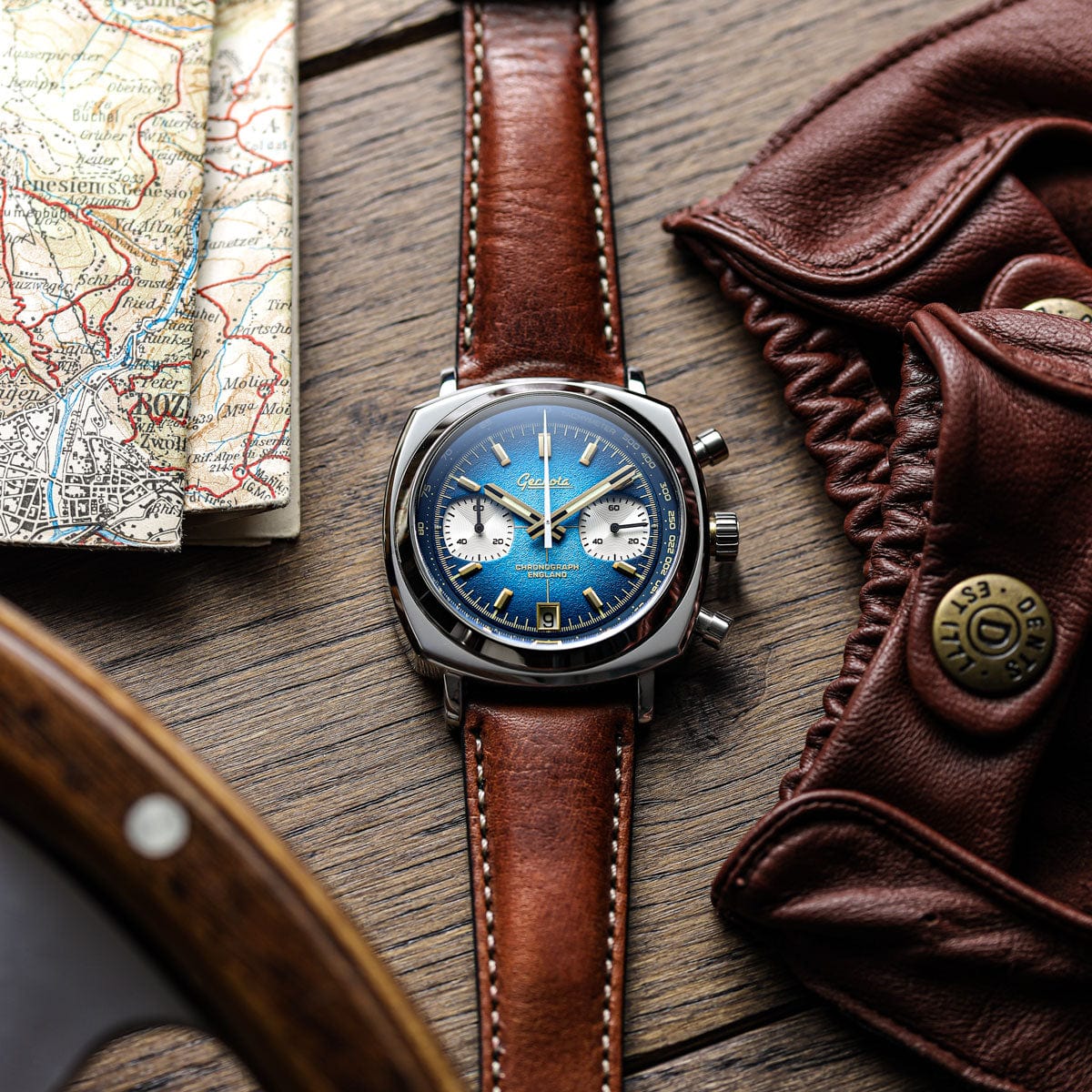 Geckota Chronotimer Chronograph Watch Deep Blue Fumé Dial TP-369-3 - NEARLY NEW