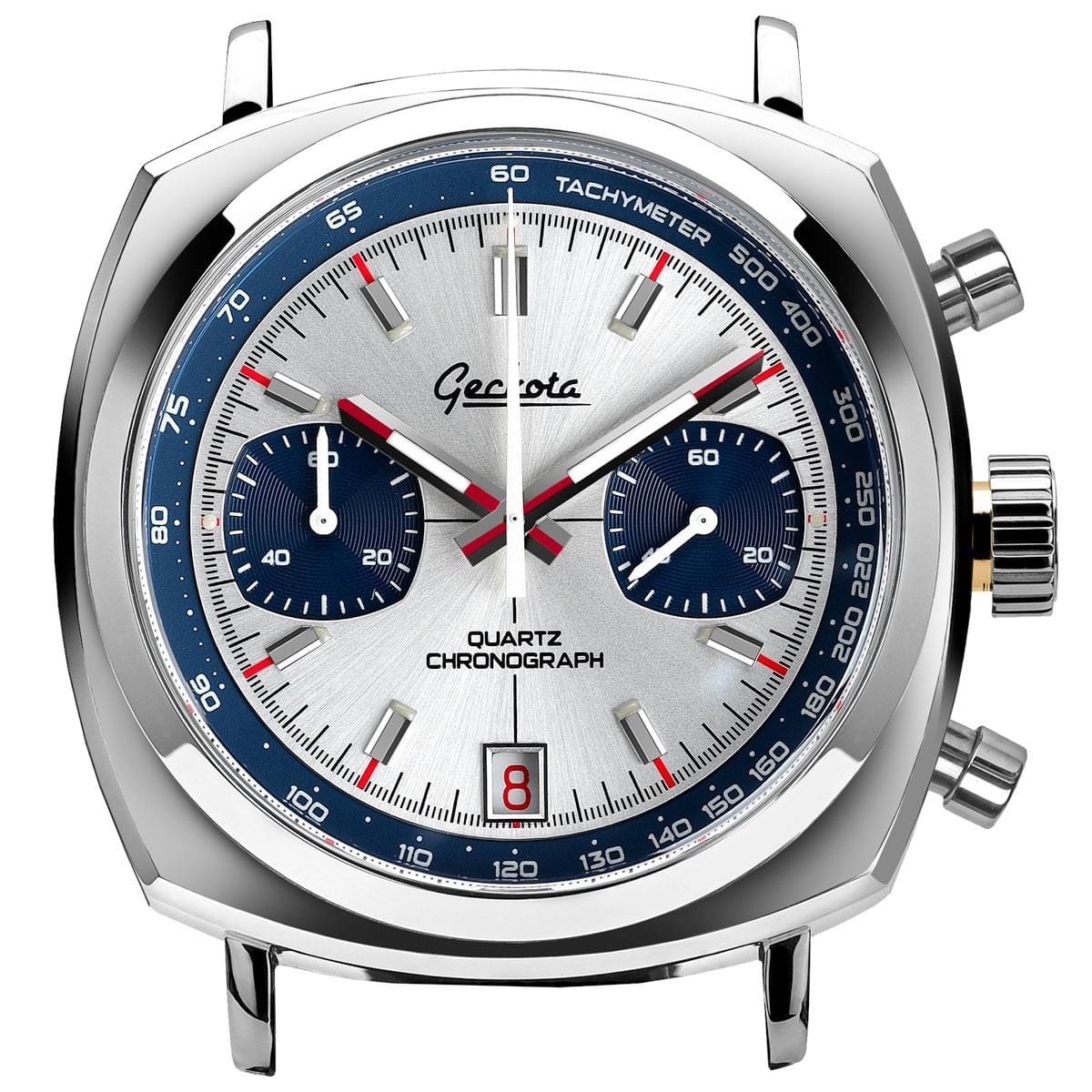 Geckota Chronotimer Racing Chronograph Watch Silver Sunburst Dial TP-369-2 - NEARLY NEW