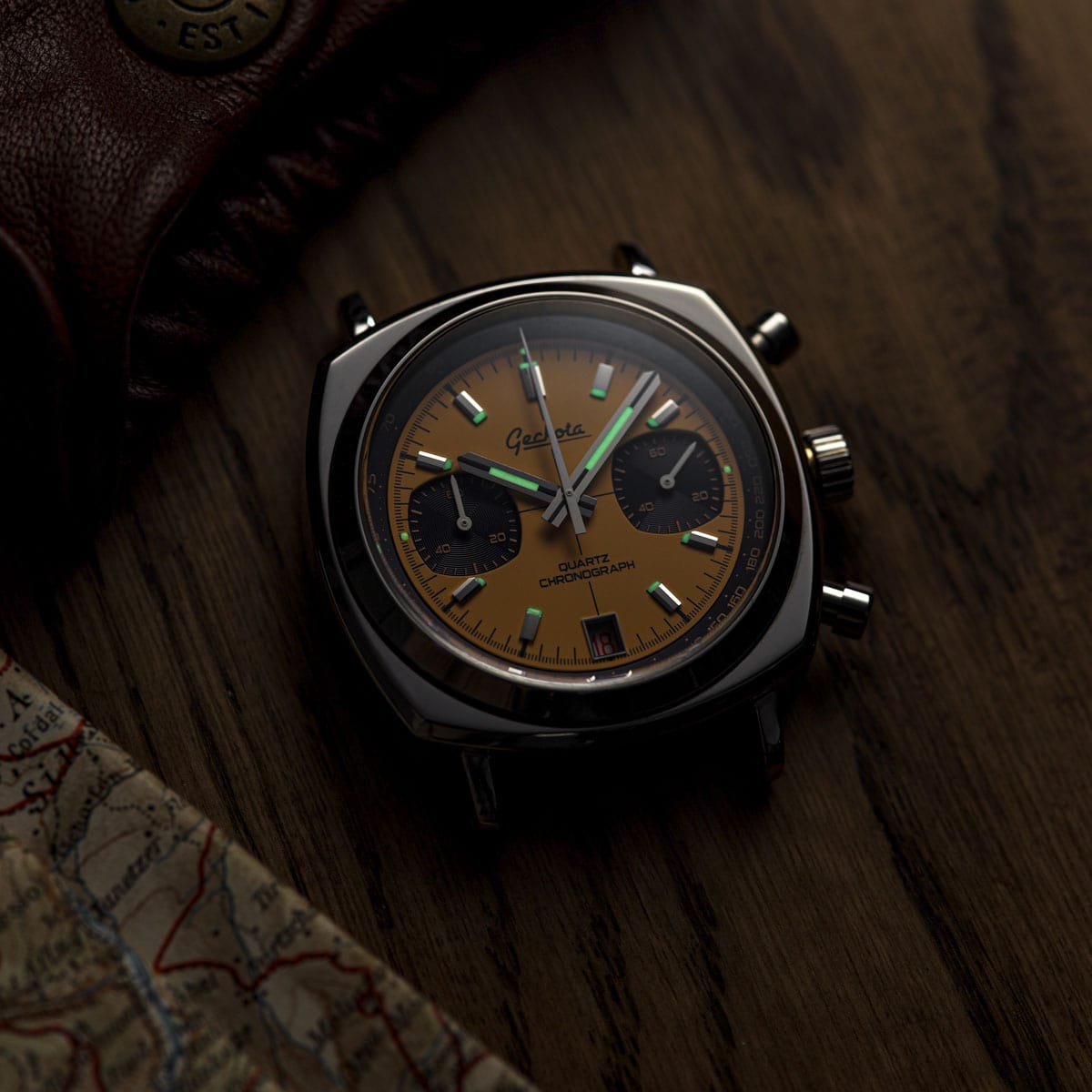 Geckota Chronotimer Racing Chronograph Watch Yellow Dial VS-369-4 - NEARLY NEW