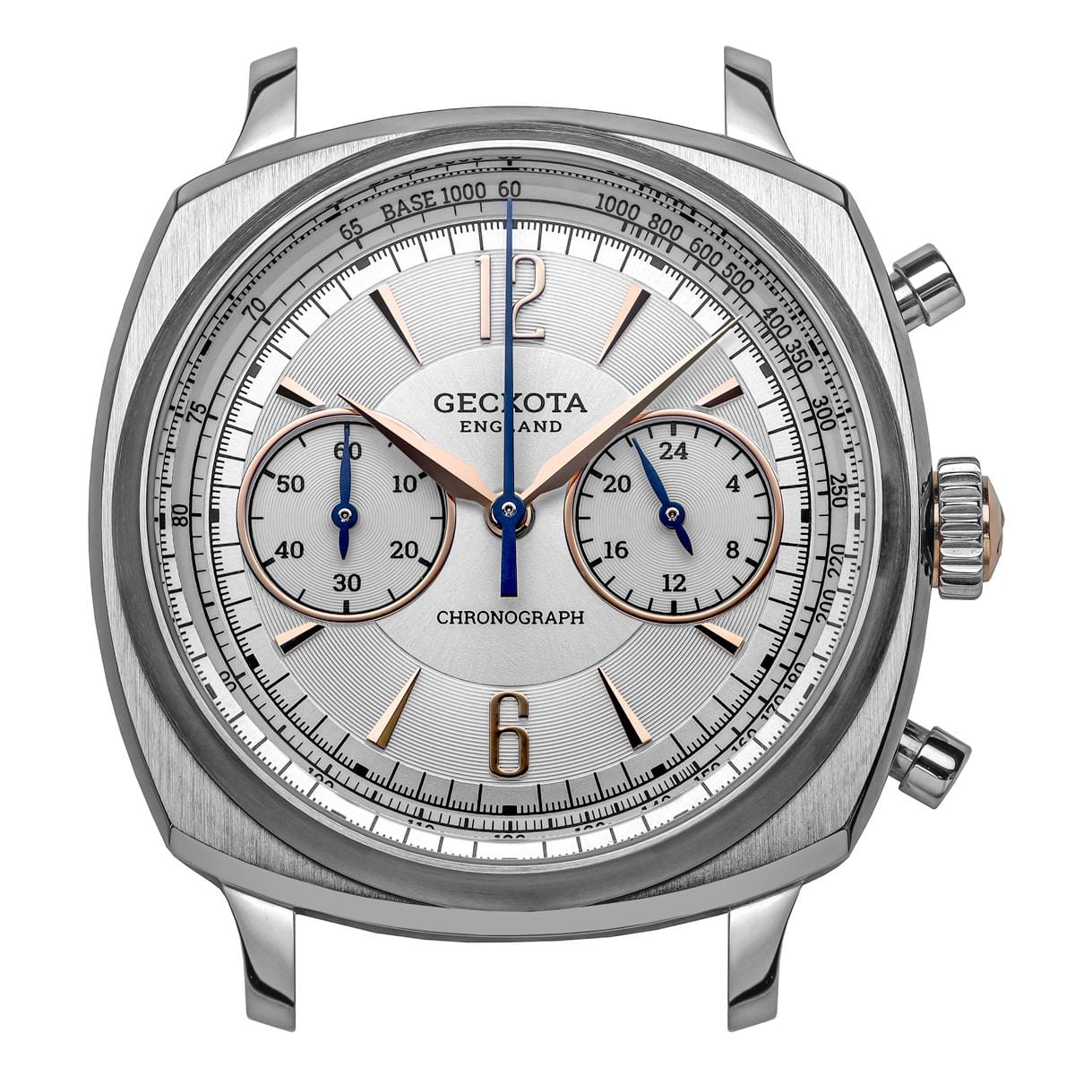 Geckota Ensign Silver and Rose Gold Chronograph - Blue Suede Strap - NEARLY NEW