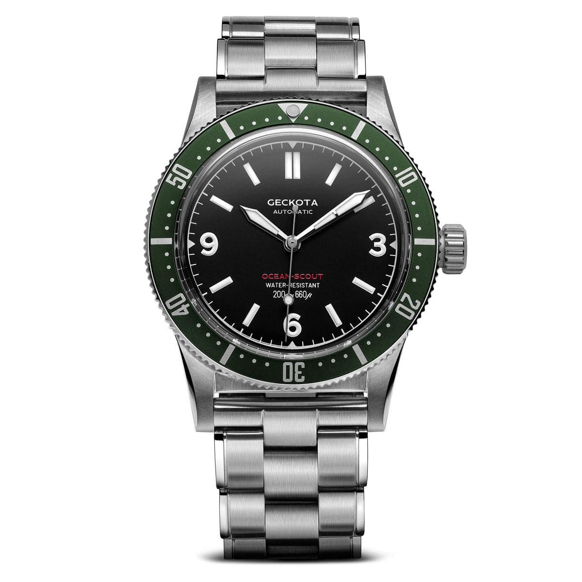 Geckota Ocean-Scout Dive Watch - Emerald Green - Berwick Stainless Steel Strap