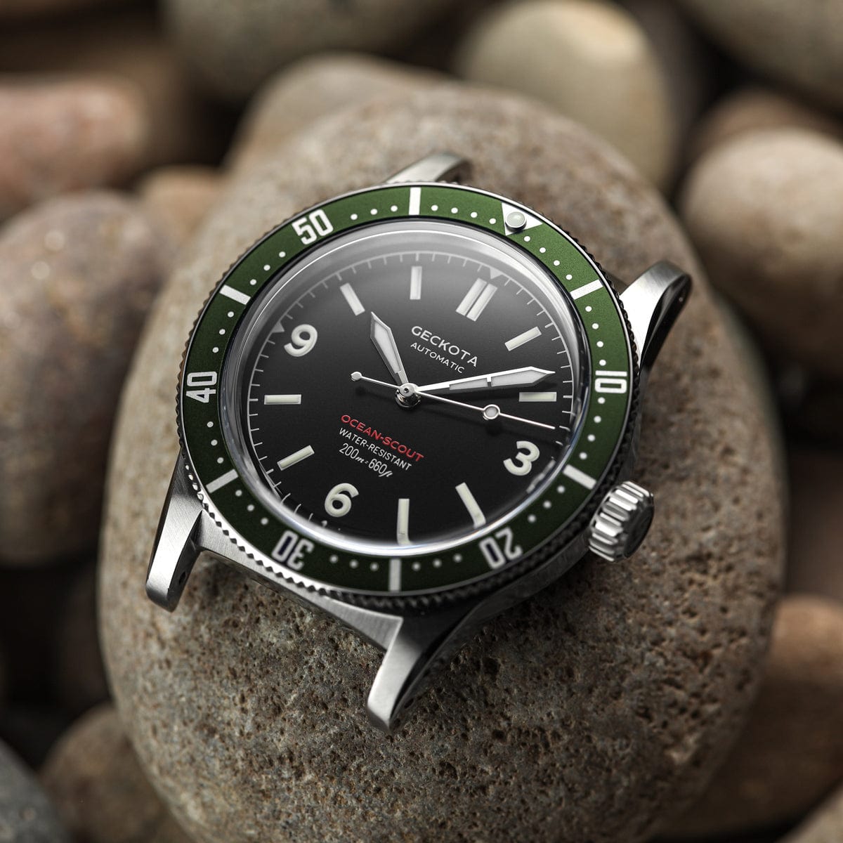 Geckota Ocean-Scout Dive Watch - Emerald Green - Grey Suede Stanway Strap