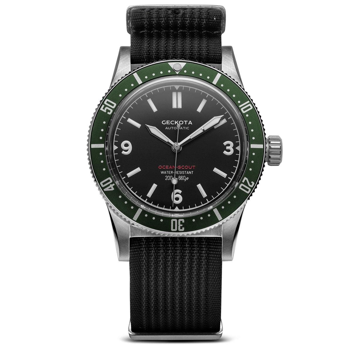 Geckota Ocean-Scout Dive watch - Emerald Green - Black Nylon Strap