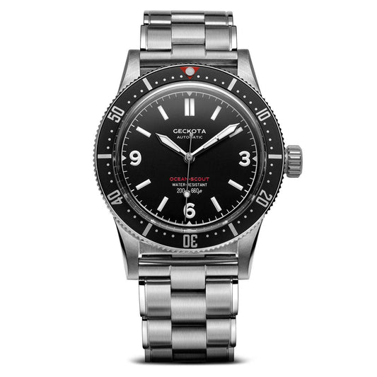 Geckota Ocean-Scout Dive Watch - Raven Black - Berwick Stainless Steel Bracelet