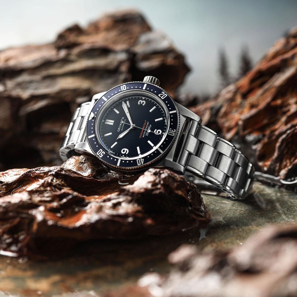 Geckota Ocean-Scout Dive Watch - Royal Blue - Berwick Stainless Steel Strap