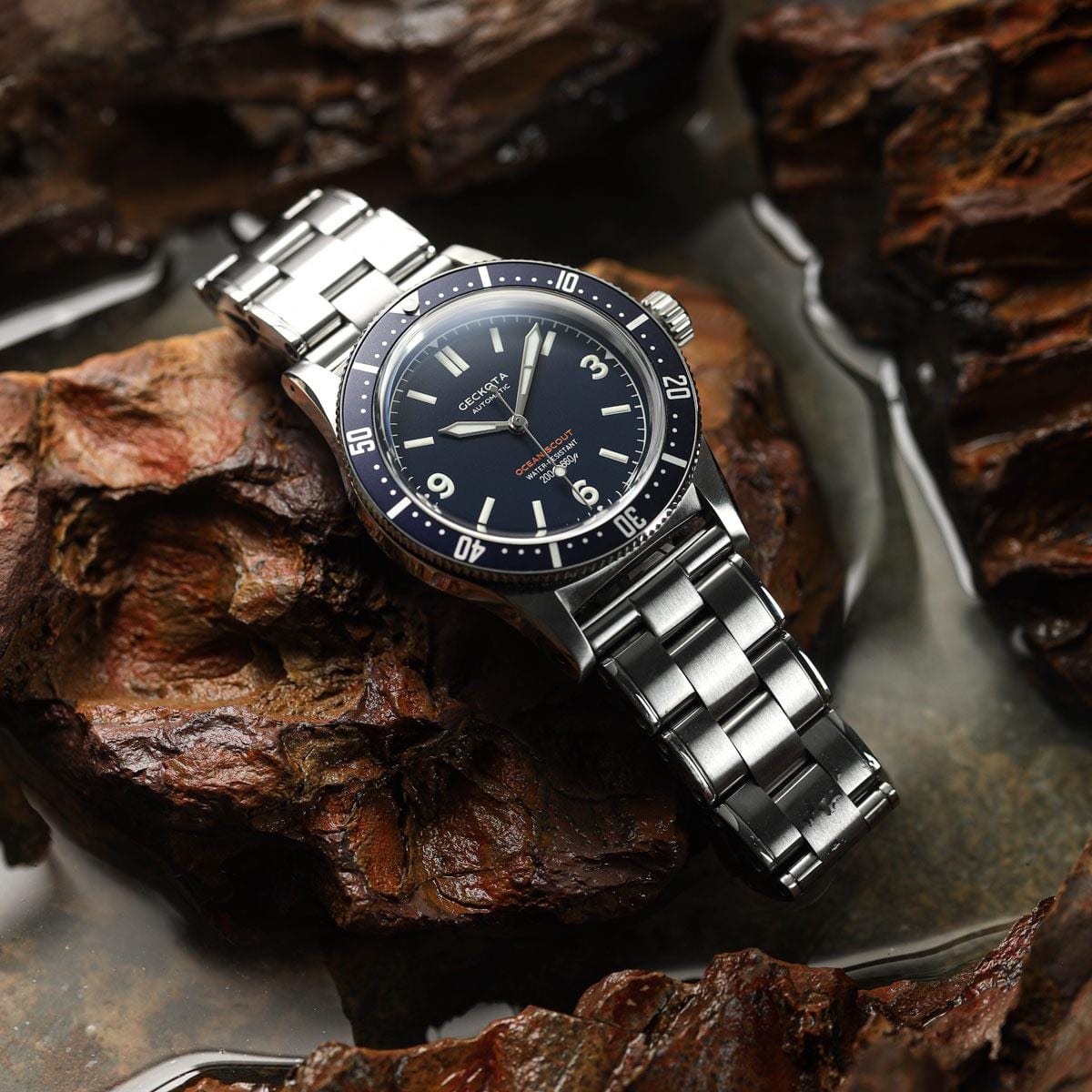 Geckota Ocean-Scout Dive Watch - Royal Blue - Berwick Stainless Steel Strap