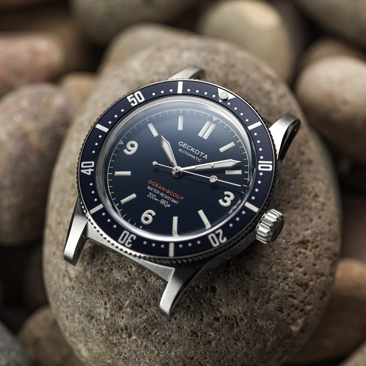 Geckota Ocean-Scout Dive Watch - Royal Blue - Grey Suede Stanway Strap