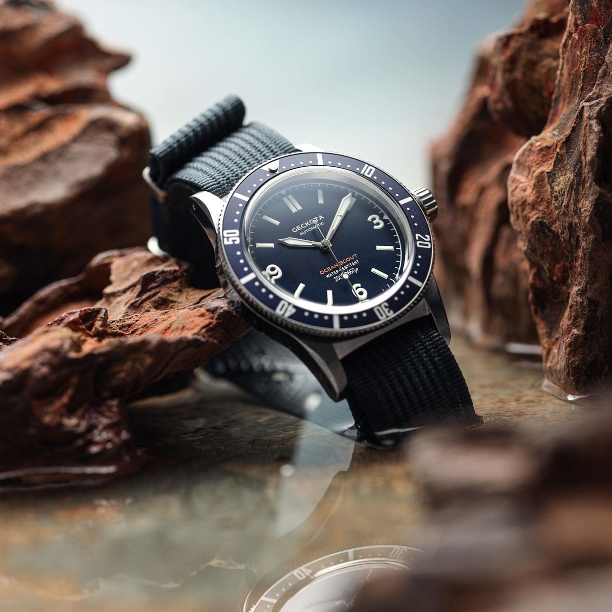 Geckota Ocean-Scout Dive Watch - Royal Blue - Slate Blue Nylon Strap