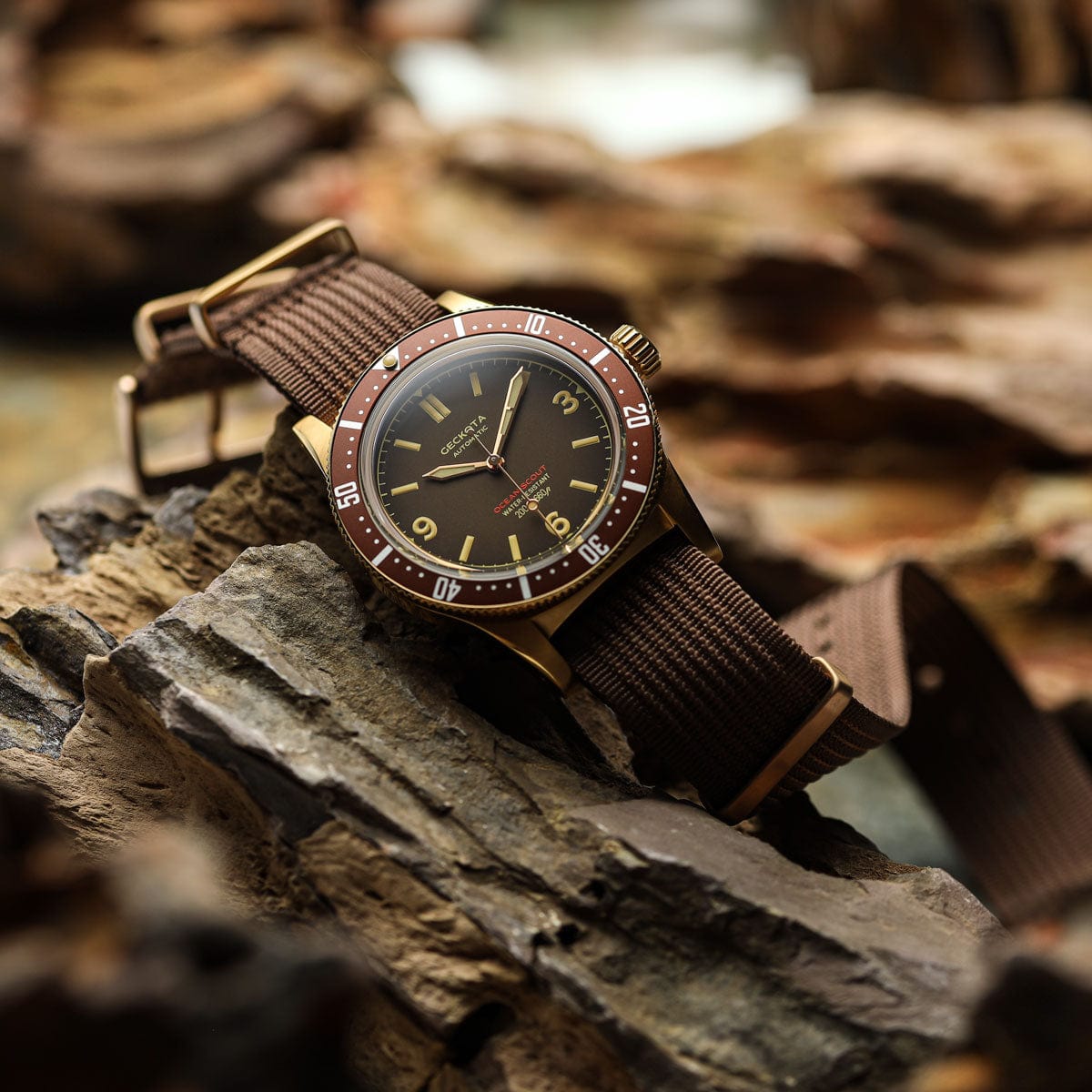 Geckota Ocean-Scout Dive Watch - Sienna Brown - Gold