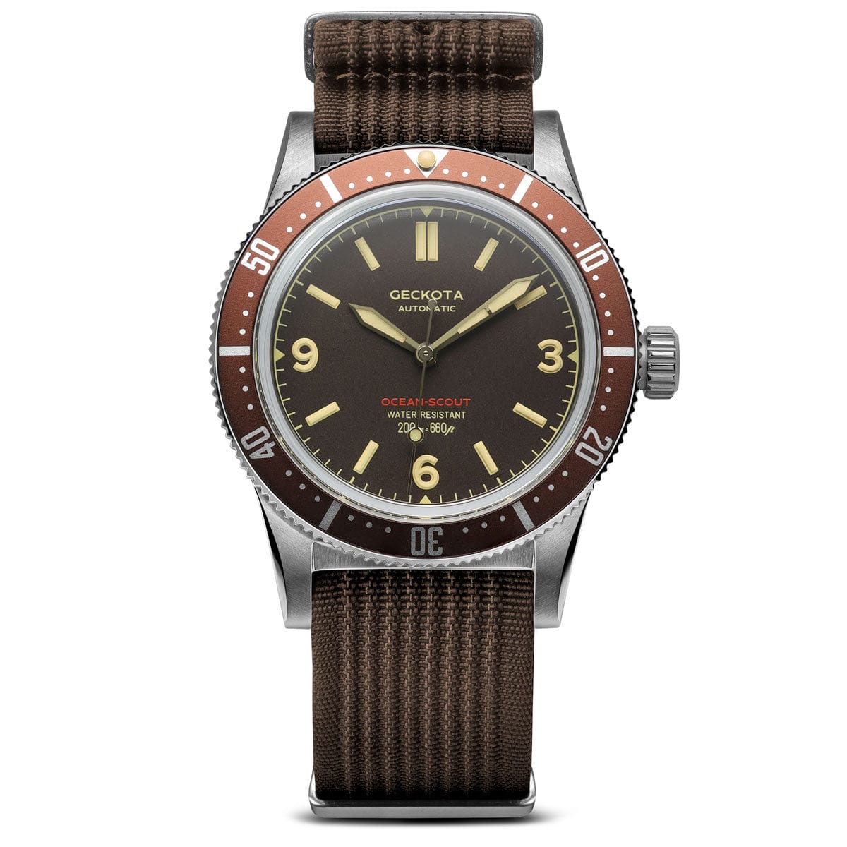 Geckota Ocean-Scout Dive Watch - Sienna Brown - Silver