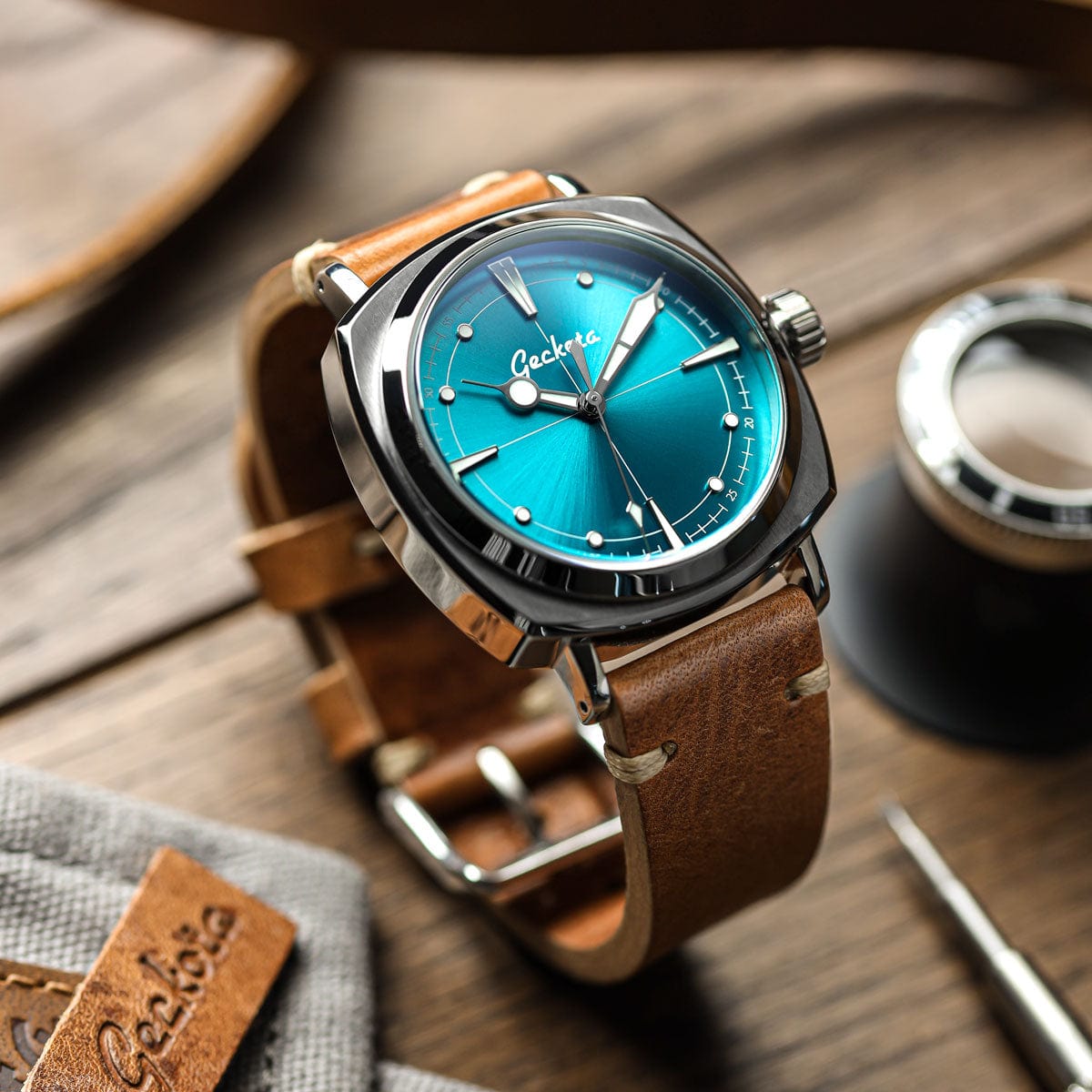 Geckota Pioneer Aurora Mechanical Watch Aqua Sunburst LIKE NEW