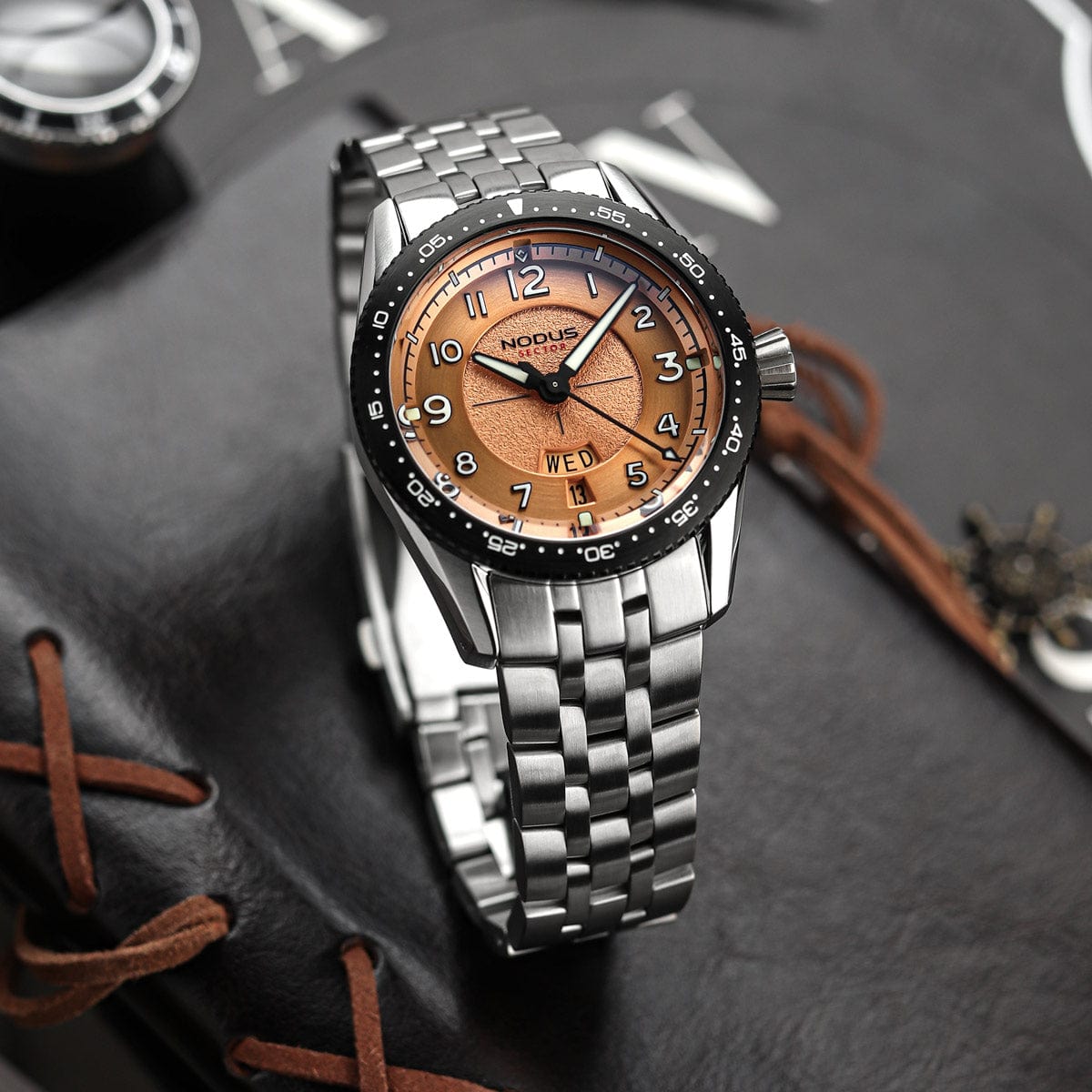Nodus Sector Pilot Automatic Watch - Flyer Salmon - DLC Bezel - NEARLY NEW