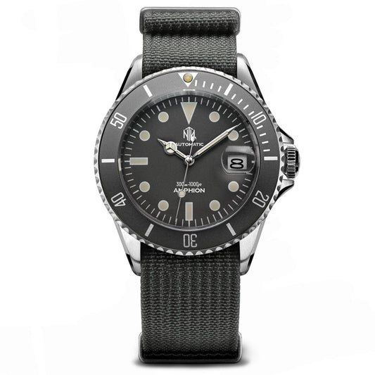 NTH Amphion Dive Watch - Anchor Grey - Ridge Nylon - WatchGecko Exclusive