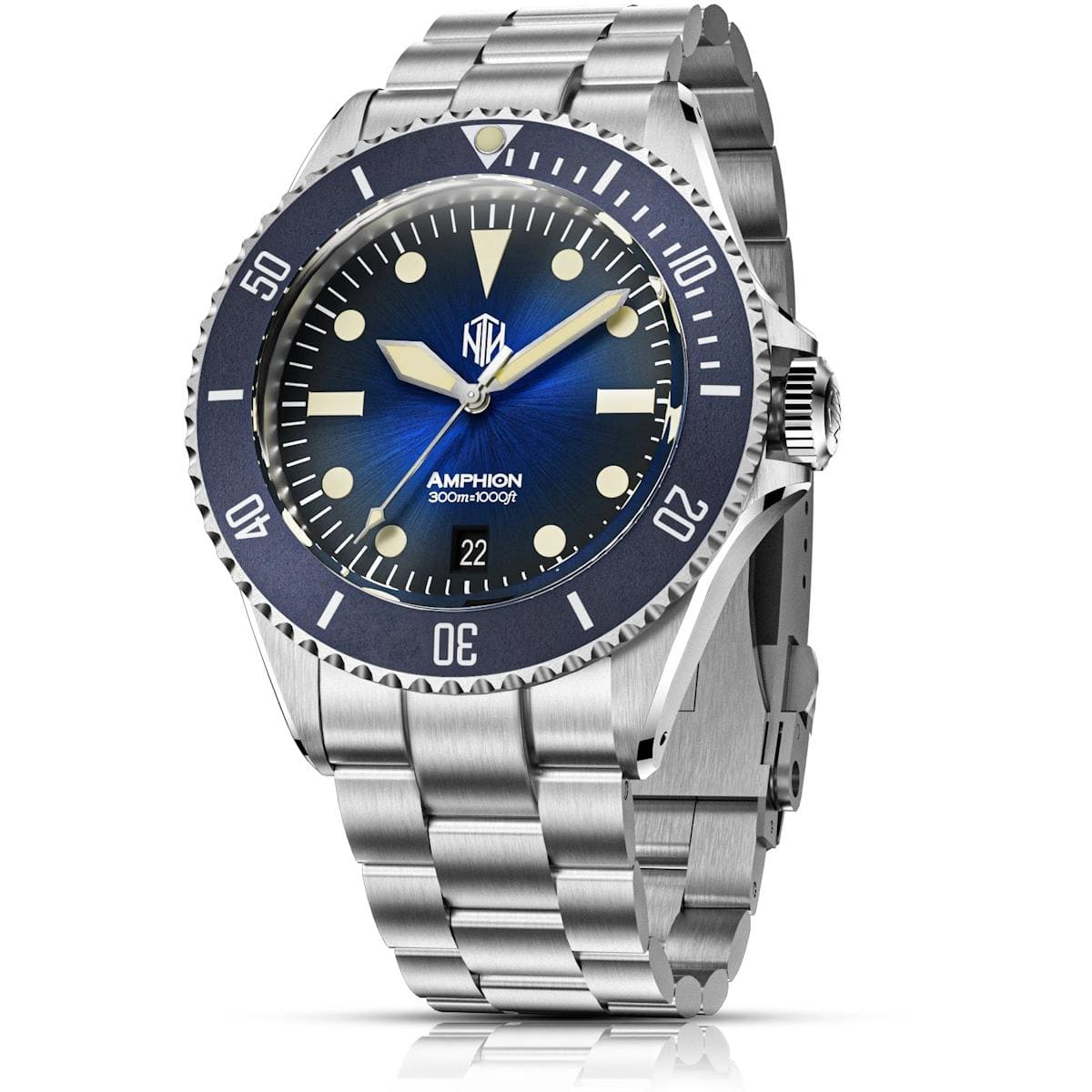NTH Amphion Midnight Blue With Date - 3 Link Bracelet