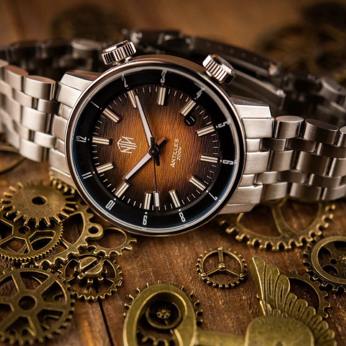 NTH Antilles Automatic Divers Watch - Dark Rum With Date - NEARLY NEW