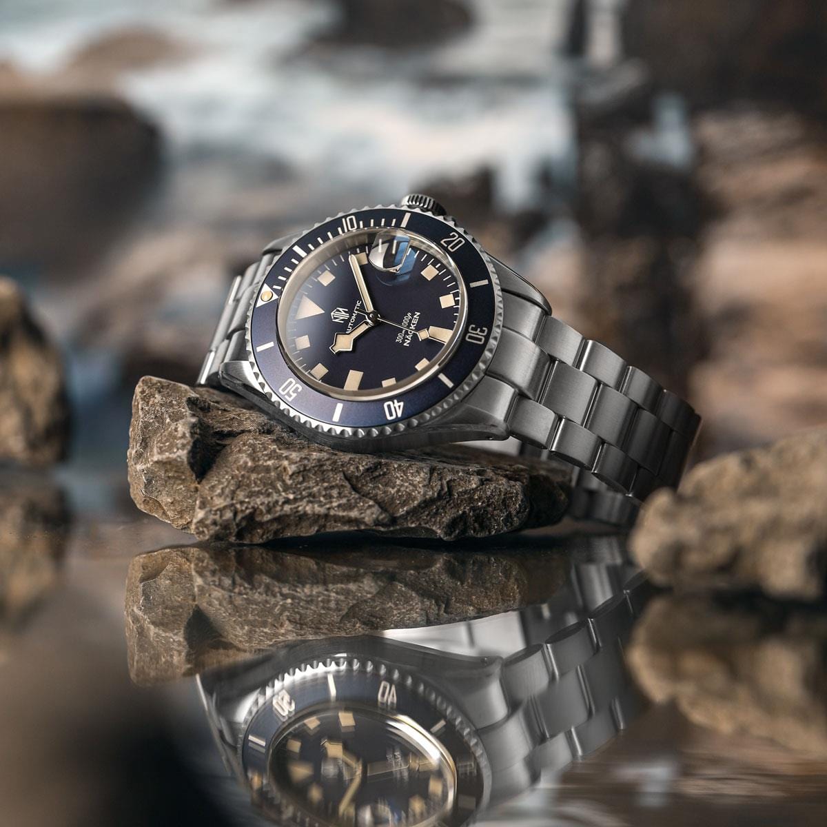 NTH Näcken Dive Watch - Admiral Blue - Ridge Nylon - WatchGecko Exclusive