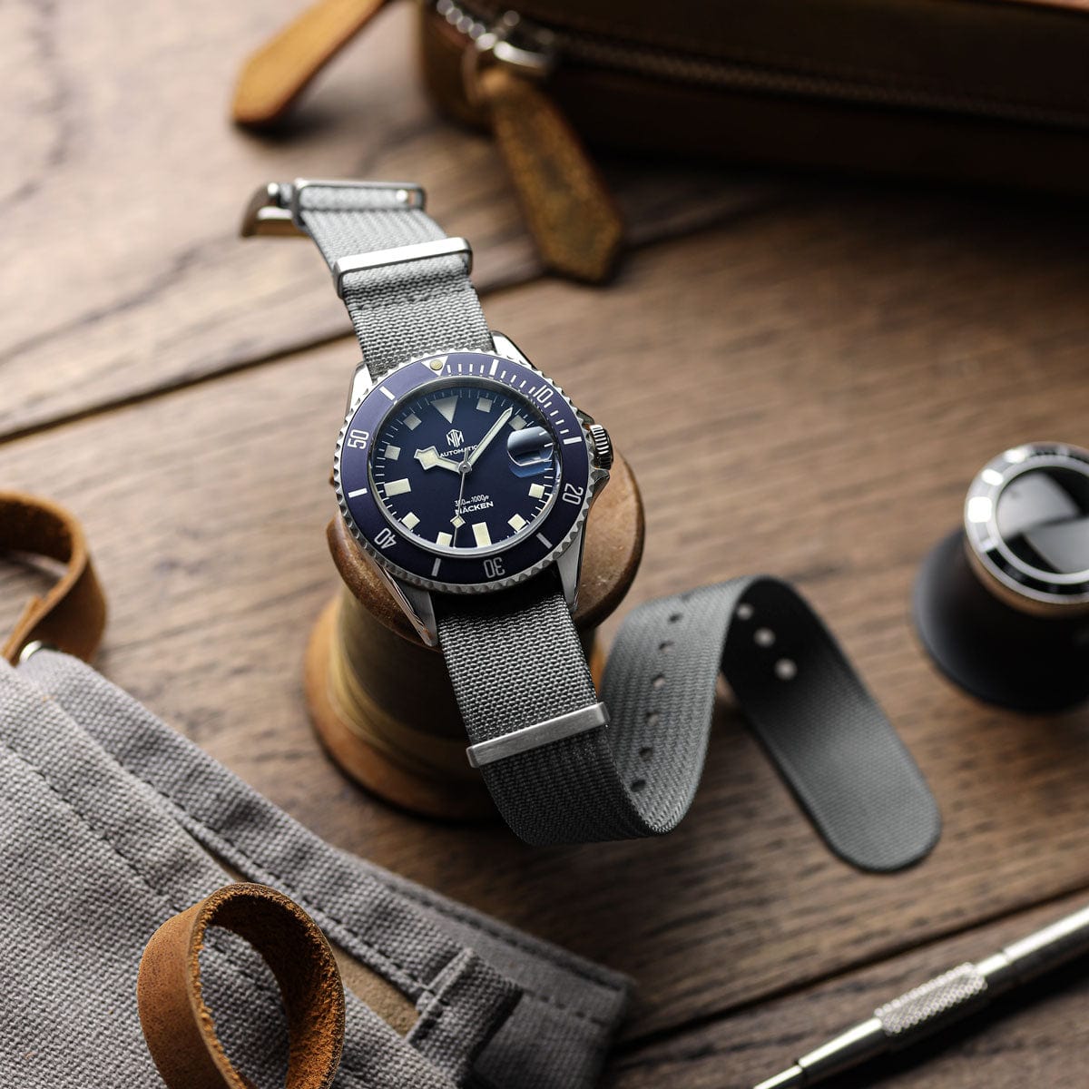 NTH Näcken Dive Watch - Admiral Blue - Ridge Nylon - WatchGecko Exclusive