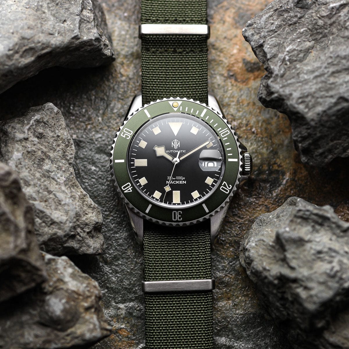 NTH Näcken Dive Watch - Reef Green - Ridge Nylon - WatchGecko Exclusive