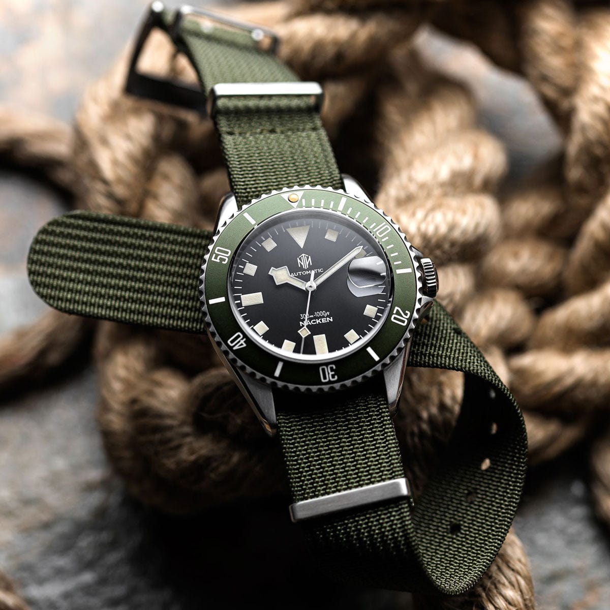 NTH Näcken Dive Watch - Reef Green - Ridge Nylon - WatchGecko Exclusive