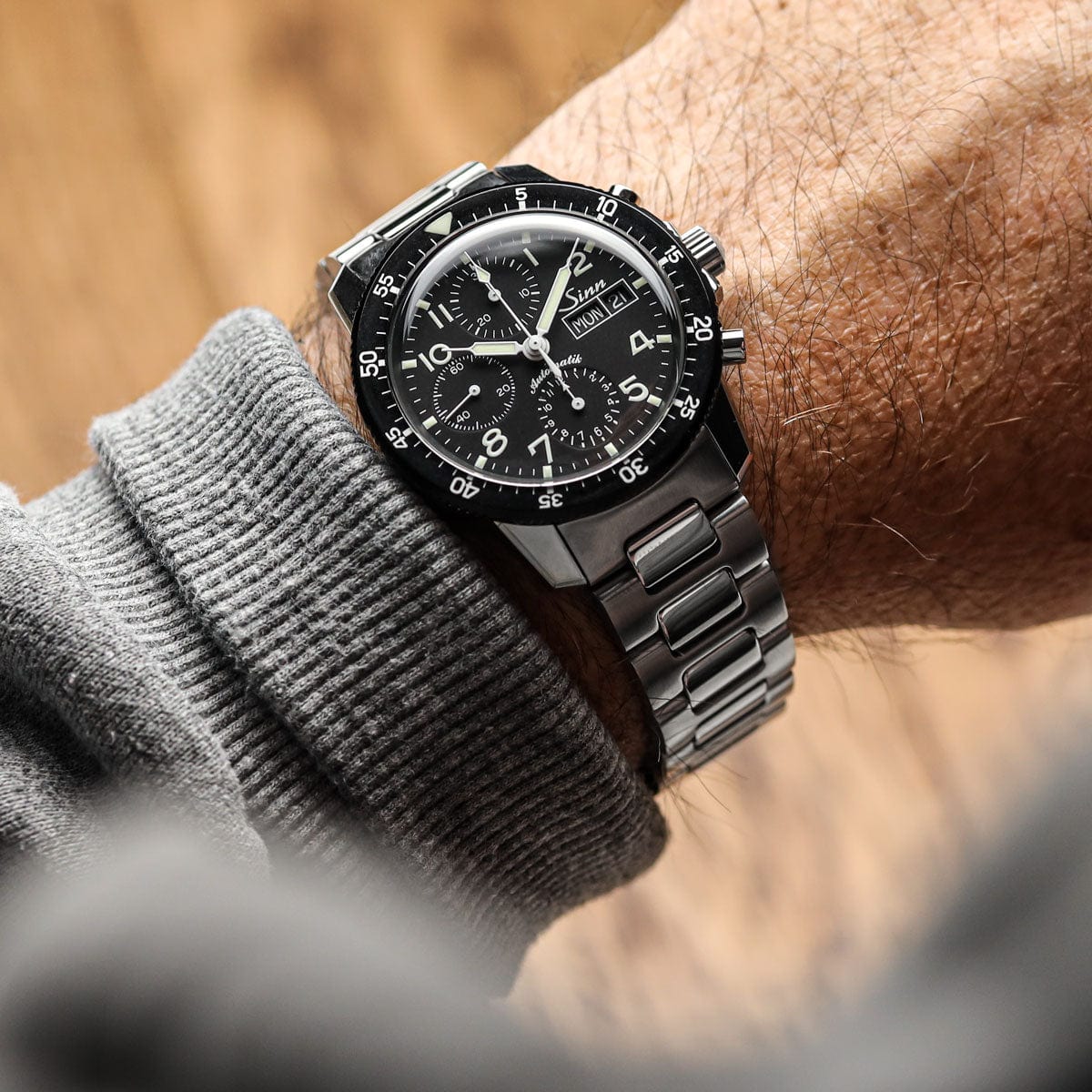 Sinn 103 St Pilot Chronograph Automatic Watch - Black Dial - Solid Bracelet - NEARLY NEW