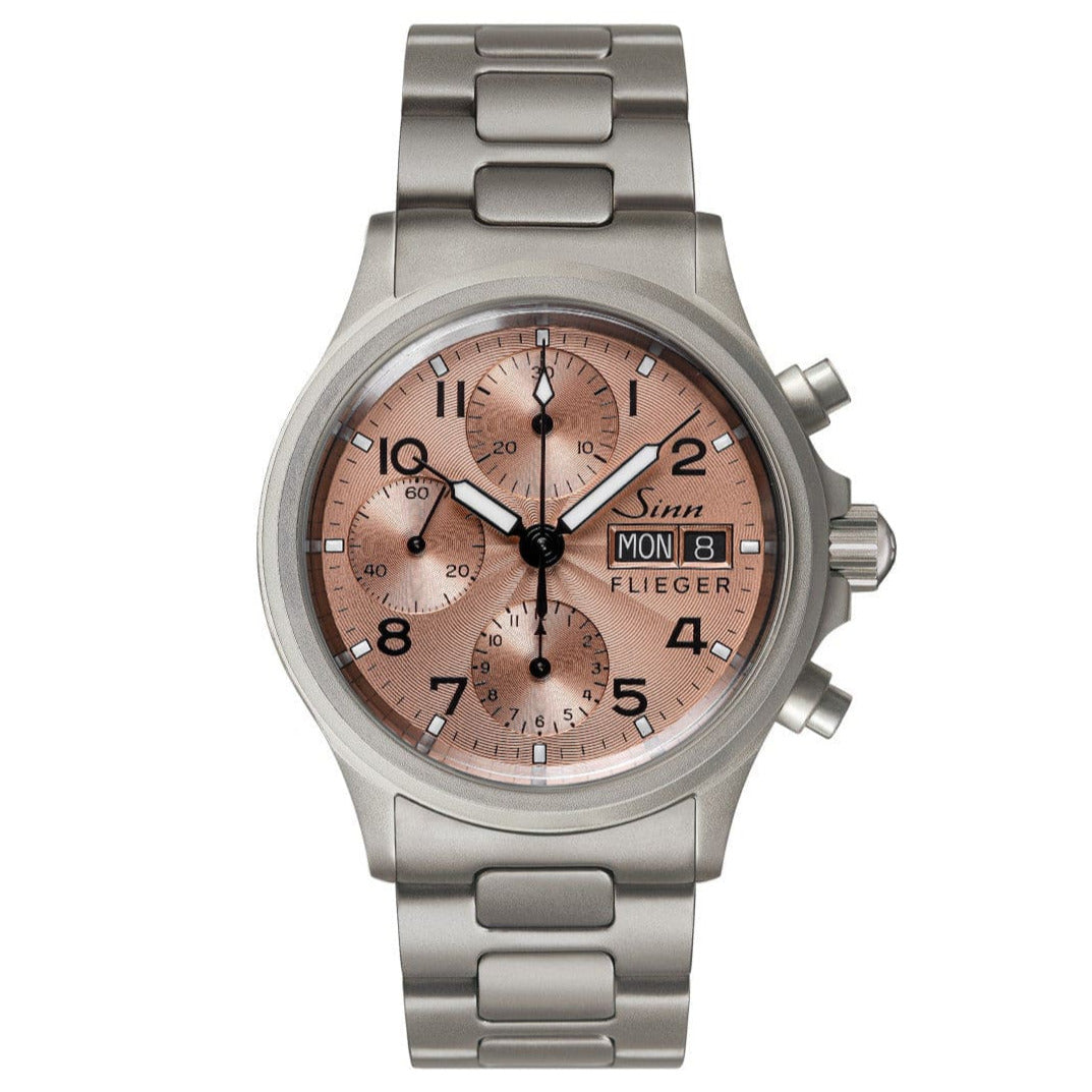 Sinn 356 Sa Pilot II Automatic Chronograph Watch - Salmon Dial - Solid Bracelet - NEARLY NEW