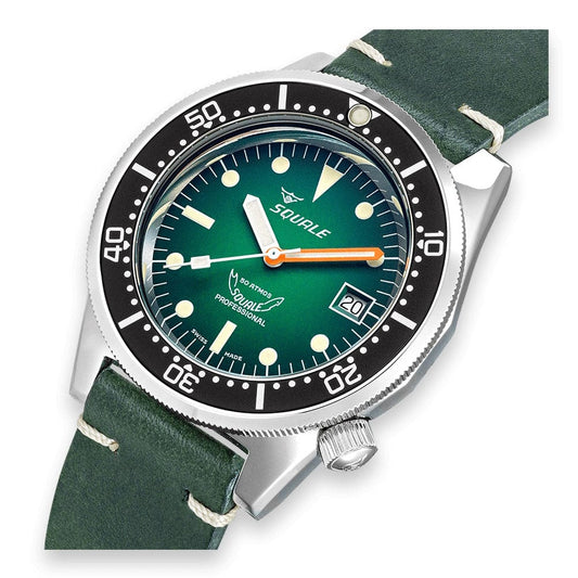 Squale 1521 Swiss Made Divers Watch - Green Dial - Leather Strap