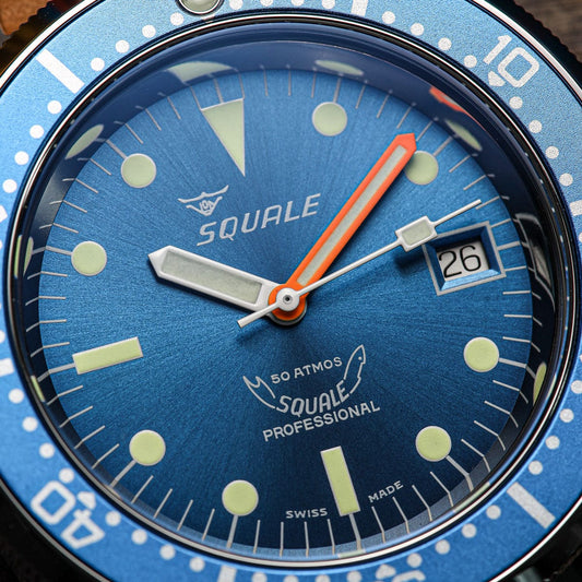 Squale 1521 Swiss Made Divers Watch Polished Case Ocean Blue - Rubber - LIKE NEW