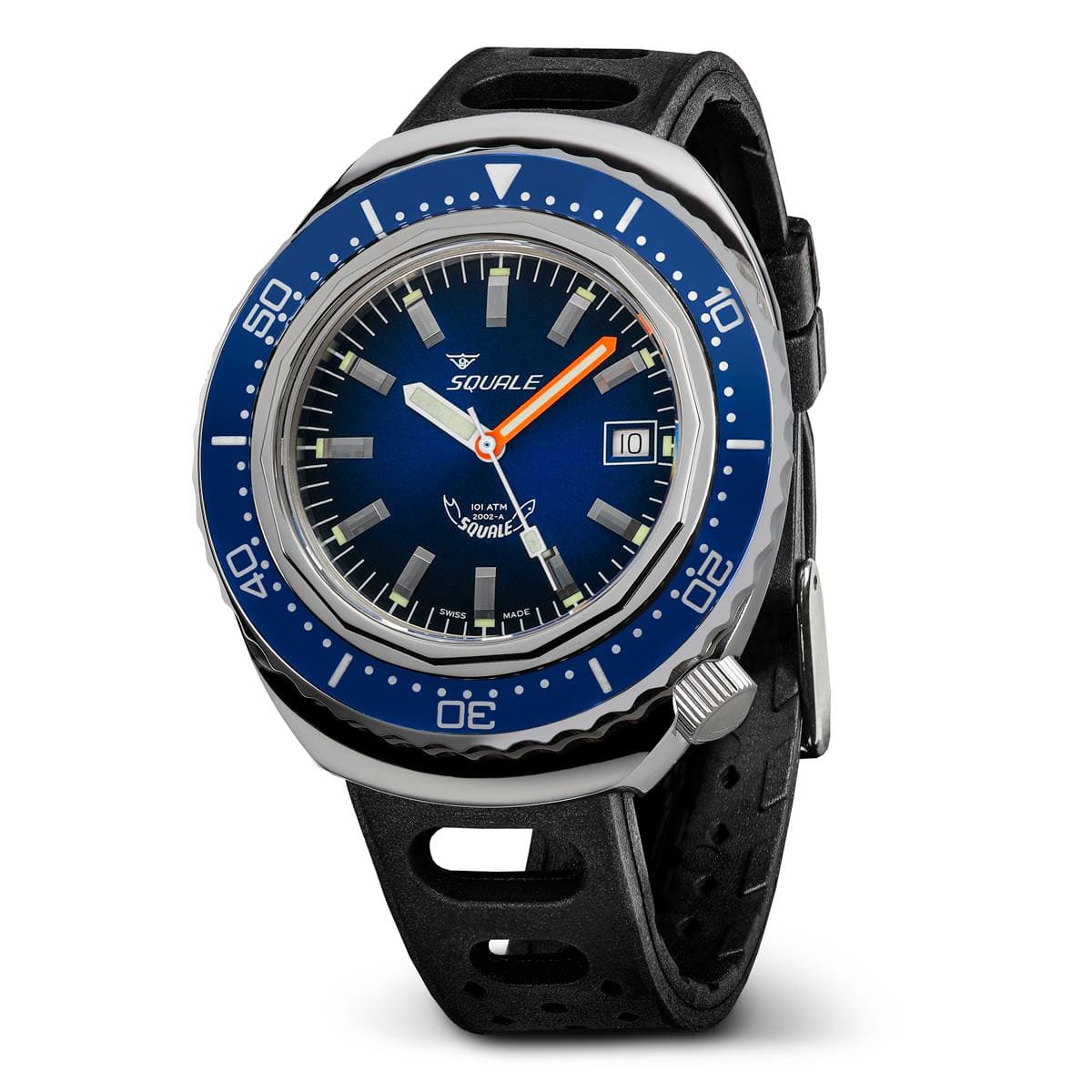 Squale 2002, Polished Case, Blue Sapphire Bezel, Blue Dial, Black Rubber - NEARLY NEW