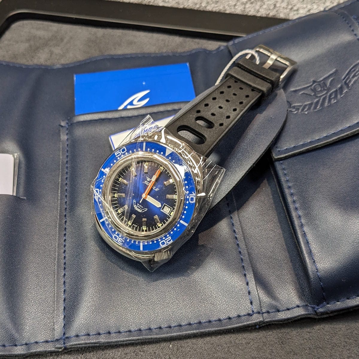Squale 2002, Polished Case, Blue Sapphire Bezel, Blue Dial, Black Rubber - NEARLY NEW