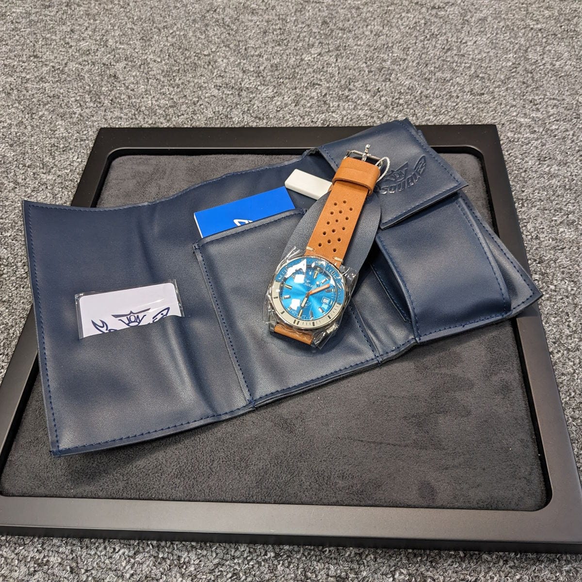 Squale Matic Swiss Diver's Watch - Brown Leather Strap - Light Blue - NEARLY NEW