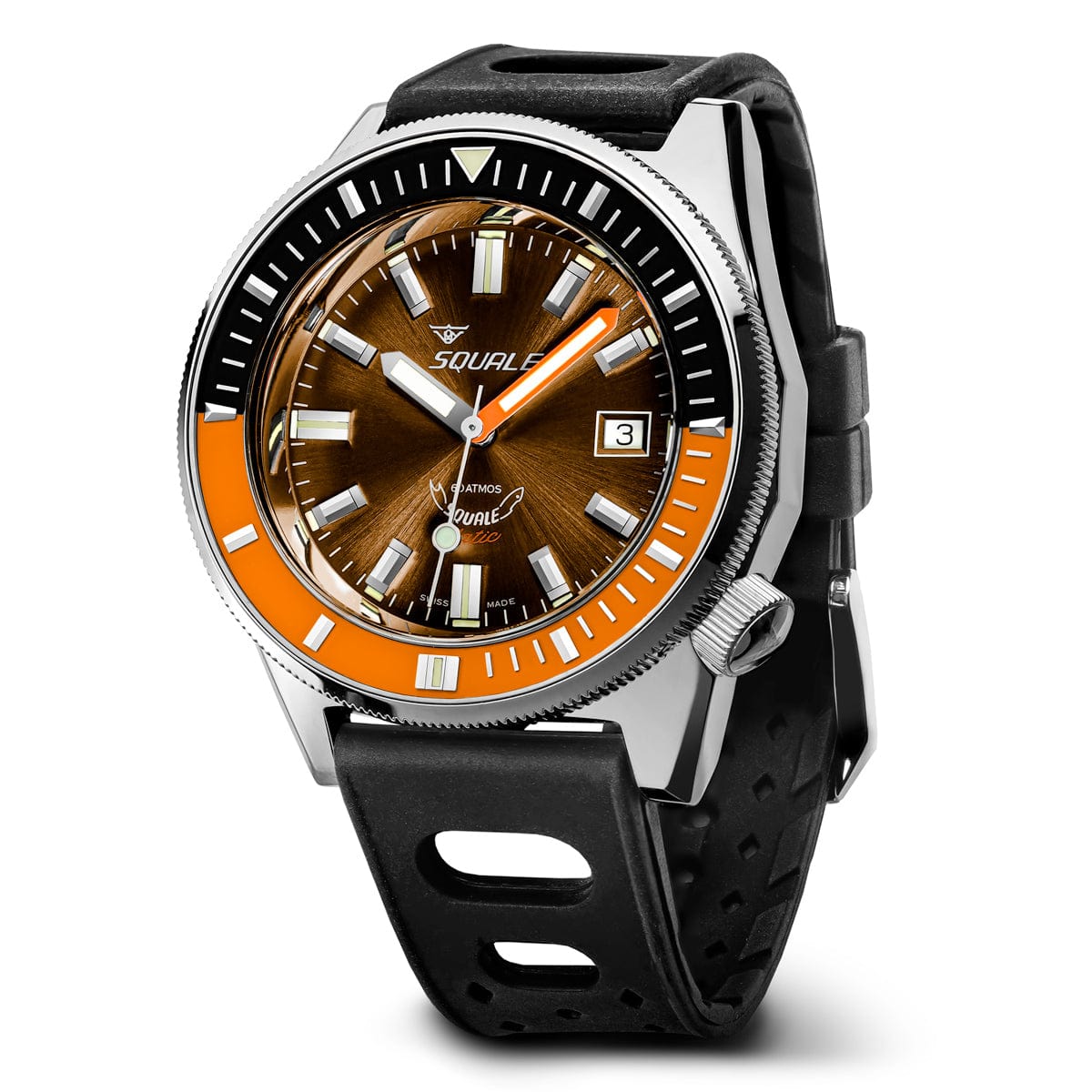 Squale Matic Swiss Diver's Watch - Rubber Strap - Brown - NEARLY NEW