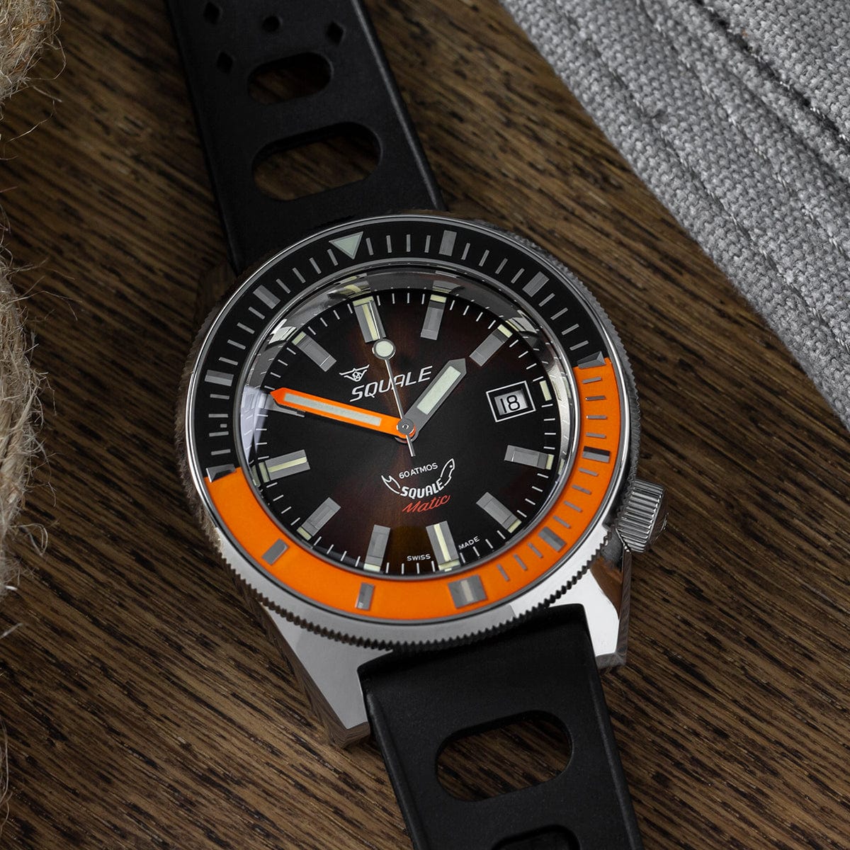 Squale Matic Swiss Diver's Watch - Rubber Strap - Brown - NEARLY NEW