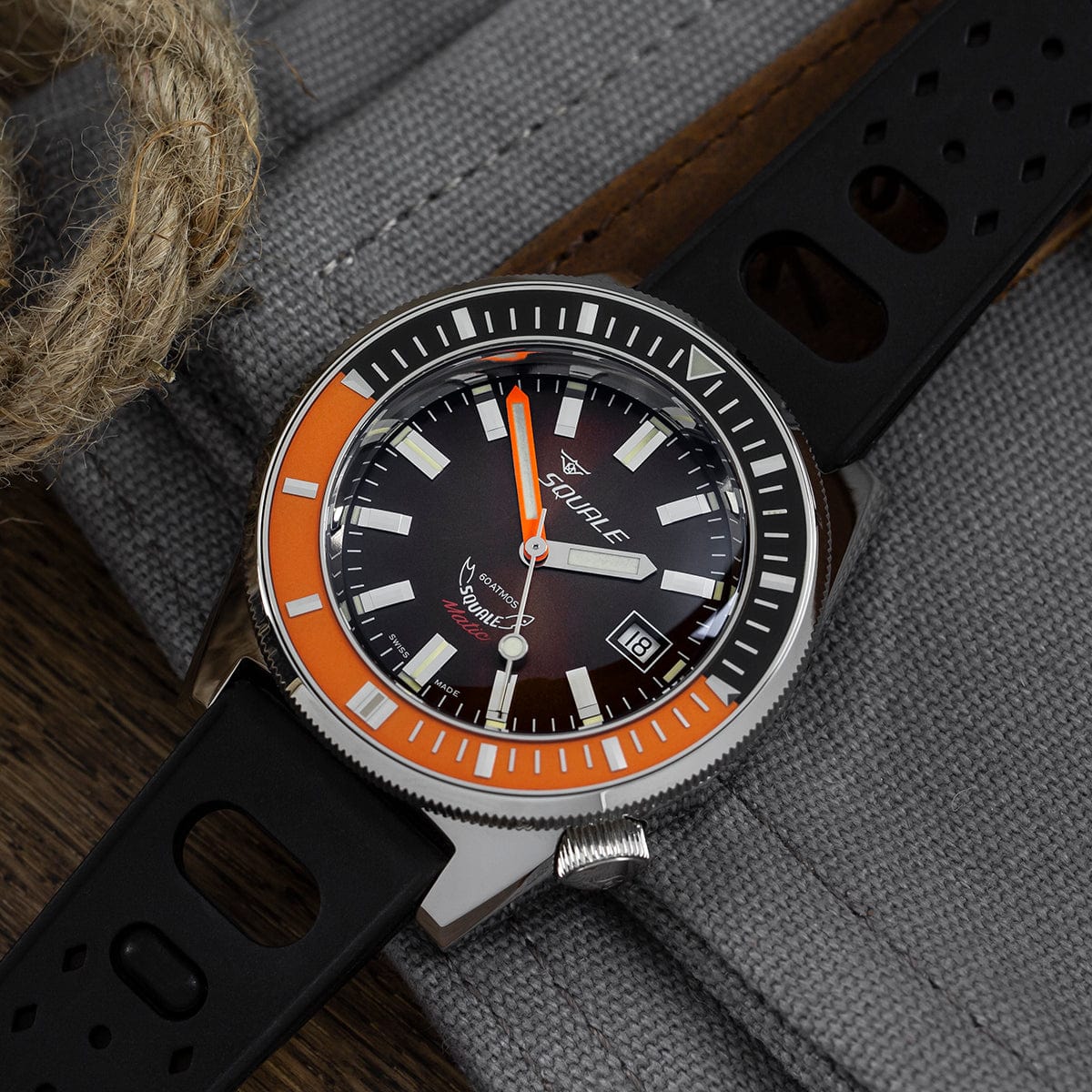Squale Matic Swiss Diver's Watch - Rubber Strap - Brown - NEARLY NEW